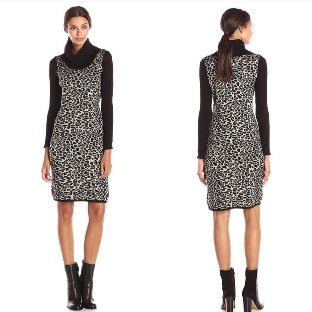 Calvin Klein Black & Silver Leopard knit Dress Large New mobwife Indie Sleeze